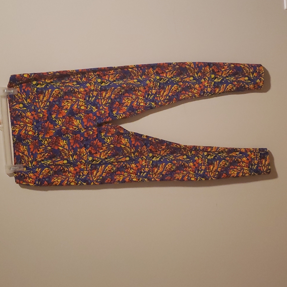 LuLaRoe TC Leggings Multicolor Orange Yellow Floral Shattered over Purple